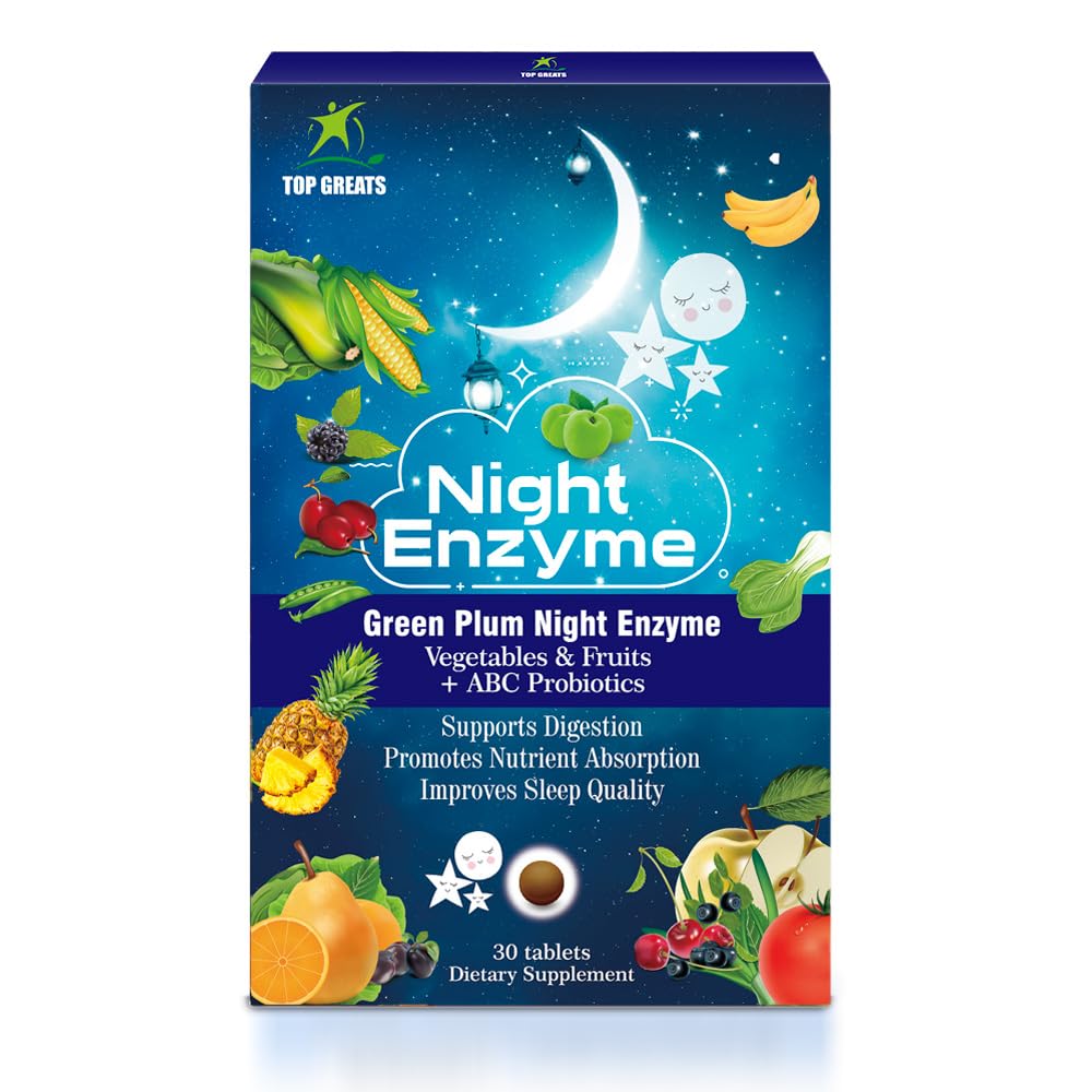 Enzima notturno, Enzimi Multi Digestivi Giornalieri, Frutta di Plum Verde e Verdura con Probiotici, Blocco Di Sollievo, Migliore Qualità del Sonno, Per Uomini e Donne, Promuovi la Salute Digestiva- 120 compresse
