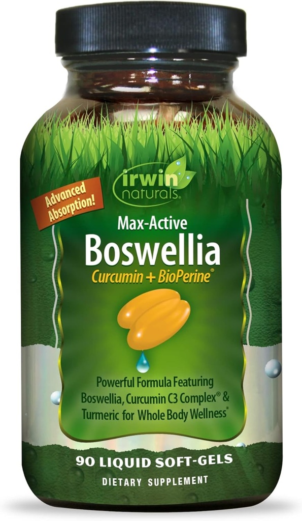 Irwin Naturals Curcumin Pro-Active - 90 liquides Soft-Gels - avec Curcumin C3 Complexe & Boswellia pour le mieux-être du corps entier - Absorption avancée - 45 portions