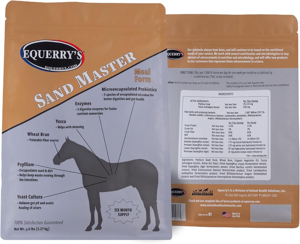 Equerry's Sand Master Horse Supplement - Supporta la rimozione della sabbia e la salute generale digestiva per i cavalli | Liquidazione fecale per i cavalli | Psyllium | Stimulation Appetite - 3.6lb