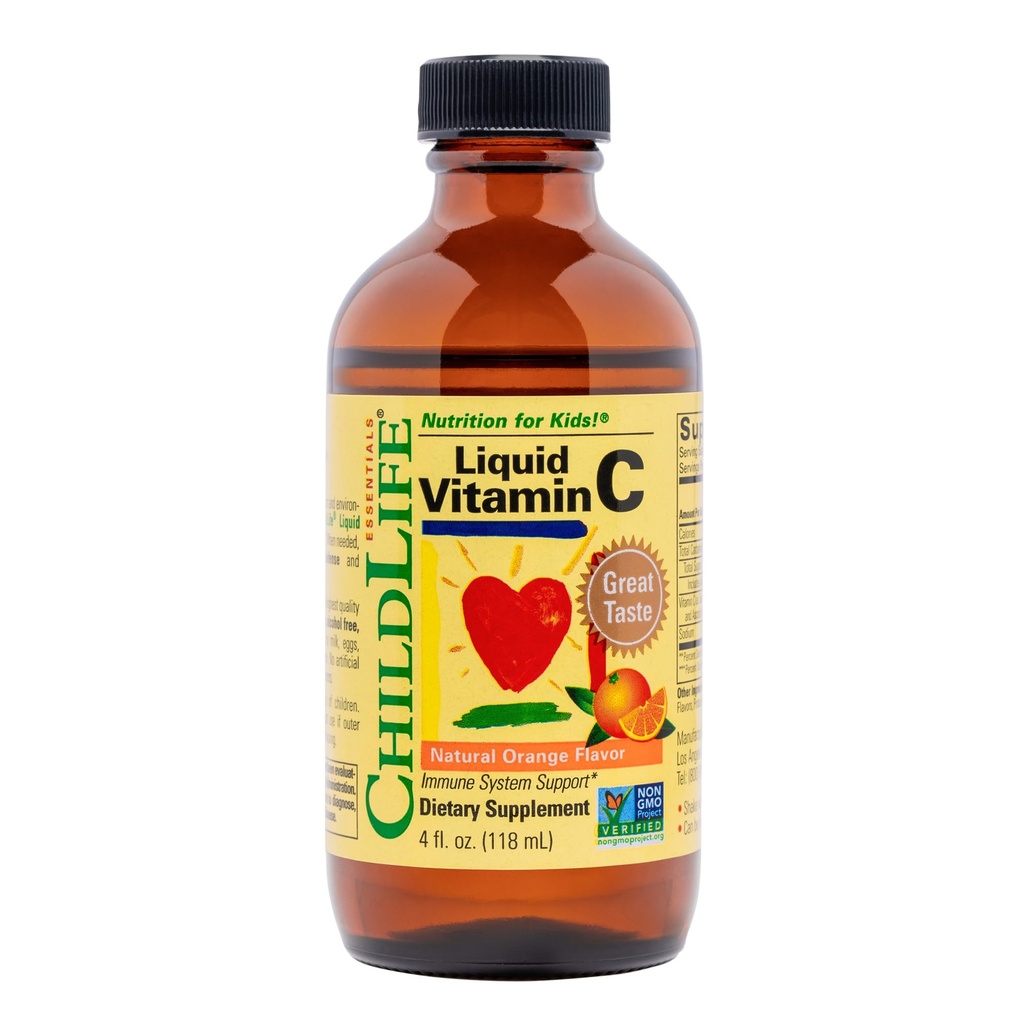 CHILDLIFE ESSENTIALS Flüssiges Vitamin C - Reines Vitamin C Flüssiges Supplement für Kinder, Immunsystem Unterstützung, Großer Geschmack - Natürliche Orange, 4 Fl Oz (Pack mit 1)