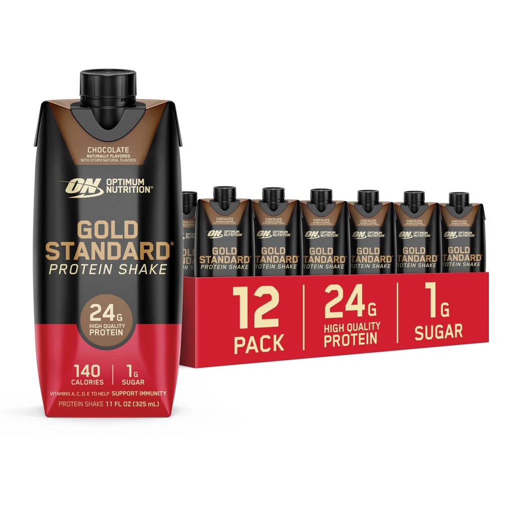 Optimum Nutrition Gold Standard Protein Shake, 24g Protein, Ready to Drink Protein Drinks, Chocolate, 11 Fl Oz, 12 Count (Pack of 1) (Packaging May Vary)