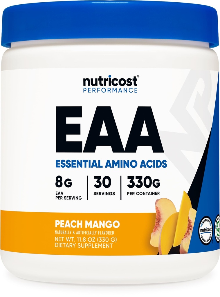 Nutricost EAA Pulver 30 Portionen (Peach Mango) - Essential Amino Acids - Non-GMO, Glutenfrei, Vegetarisch Freundlich