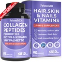 27-en-1 Peau de cheveux et ongles vitamines (6810mg) avec biotine 10000mcg - Suppléments de collagène pour les hommes et les femmes - Suppléments de kératine avec probiotiques et Palmetto de scie, 90ct