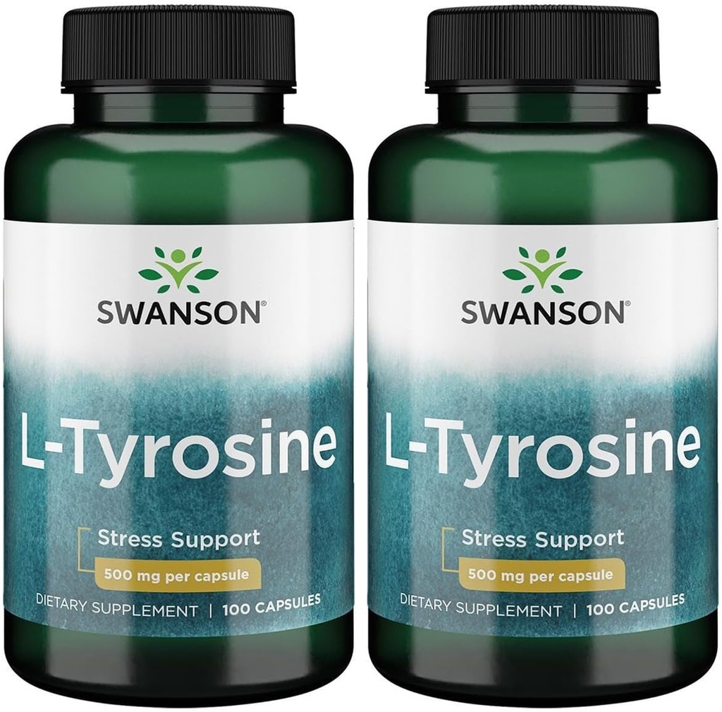 Swanson L-Tyrosin - Aminosäure-Ergänzung Förderung Stress-Unterstützung, kognitive Funktion und psychische Klarheit - Hilft die allgemeine Gehirngesundheit zu unterstützen - (100 Kapseln, 500mg Jeder) (2 Packung)