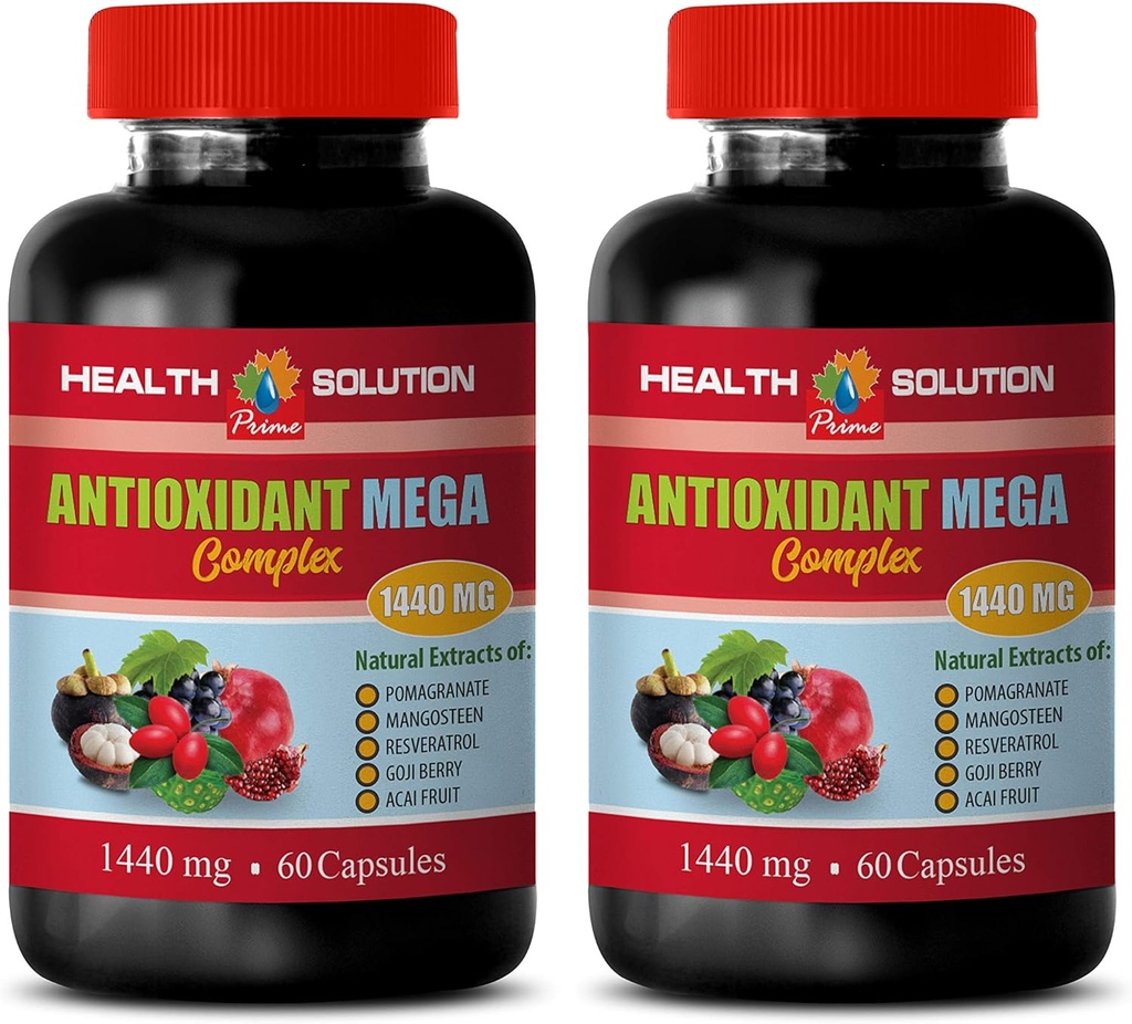 Antioxidans Komplex Ergänzung - ANTIOXIDANT MEGA COMPLEX 1440 MG - Mangosteen Extrakt, Antioxidans Nahrungsergänzungsmittel, Cranberry Granatapfel Mangosteen, Entgiftung und Reinigung 2 Flaschen 120 Kapseln