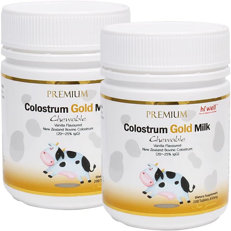(Pack von 2) Hi Well Premium Grass-Fed Colostrum Gold Milk 200Tablets