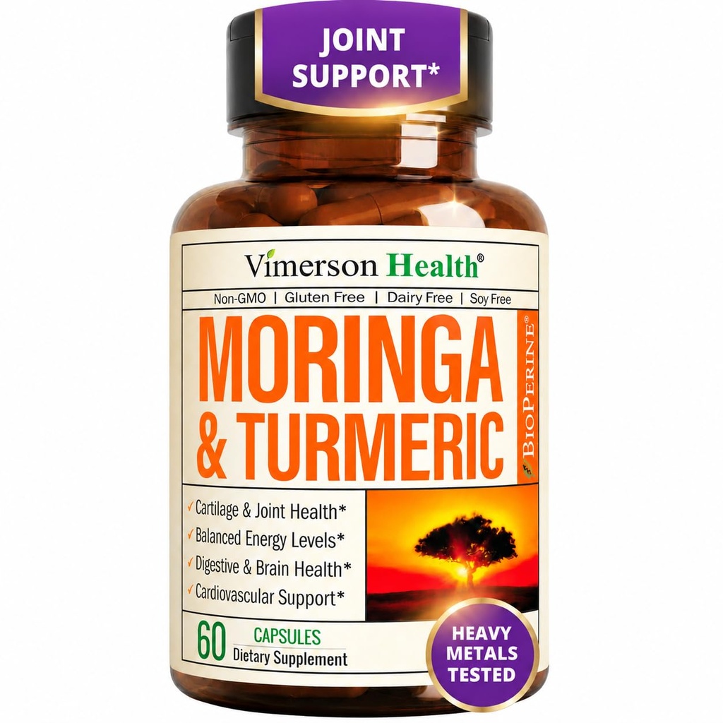 Moringa + Turmeric Curcumin Supplement für Joint Health, Gut Health, Energy and Immune Support - Total Wellness Formula - Tumeric Curcumin mit Black Pepper & Moringa Pure Capsules - 60 Count