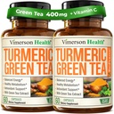 Kurkuma Ergänzung mit Grüner Tee-Extrakt (ECGC) & Vitamin C für Gelenke Gesundheit, Energie & Entzündung Balance - Bio-trauisches Curcumin mit schwarzem Pfeffer - Glutenfrei, Non-GMO. 2-Pack