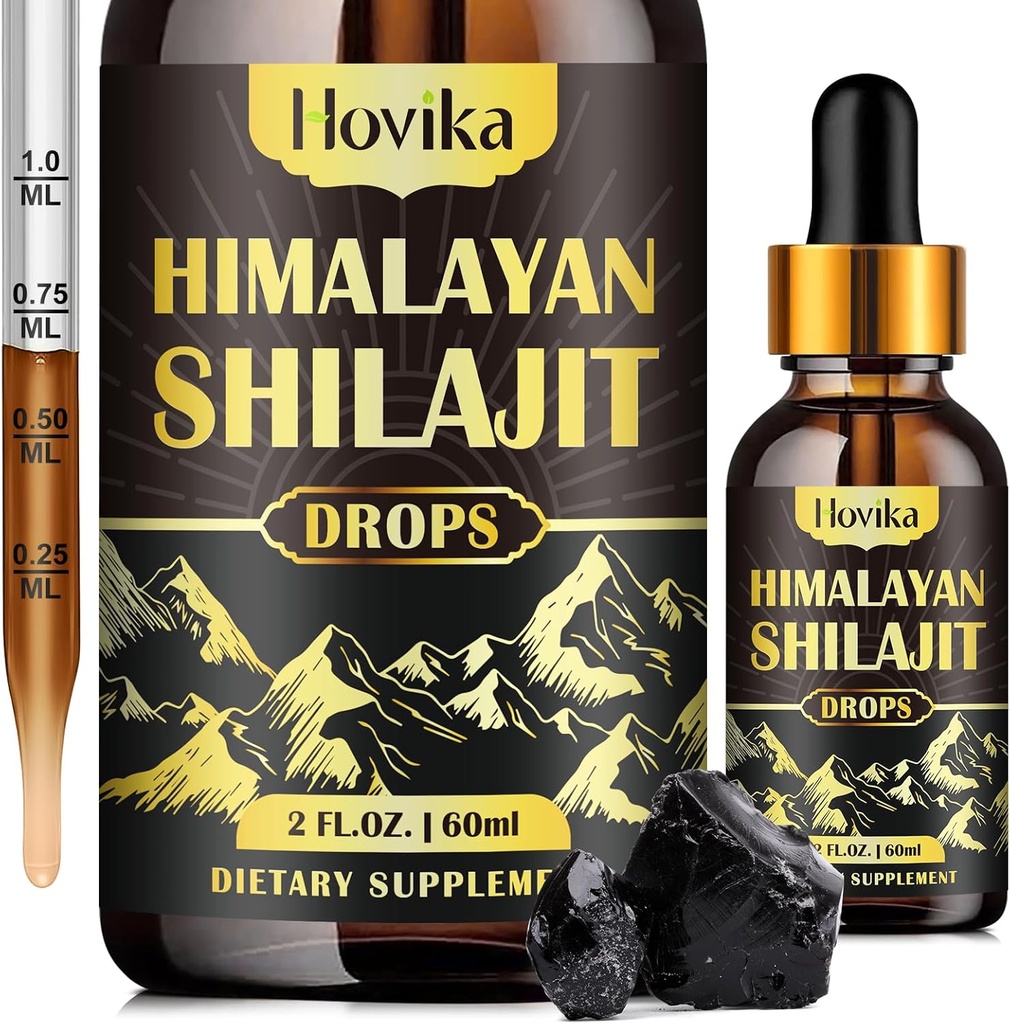 Pure Shilajit Resina Supplemento, Shilajit Liquid Drops 600mg Golden Shilajit con Acido Fulvico & 85+ Trace Minerals, Organic Ayurvedic Blend for Energy, Strength, Immunity Support, 2 Fl Oz