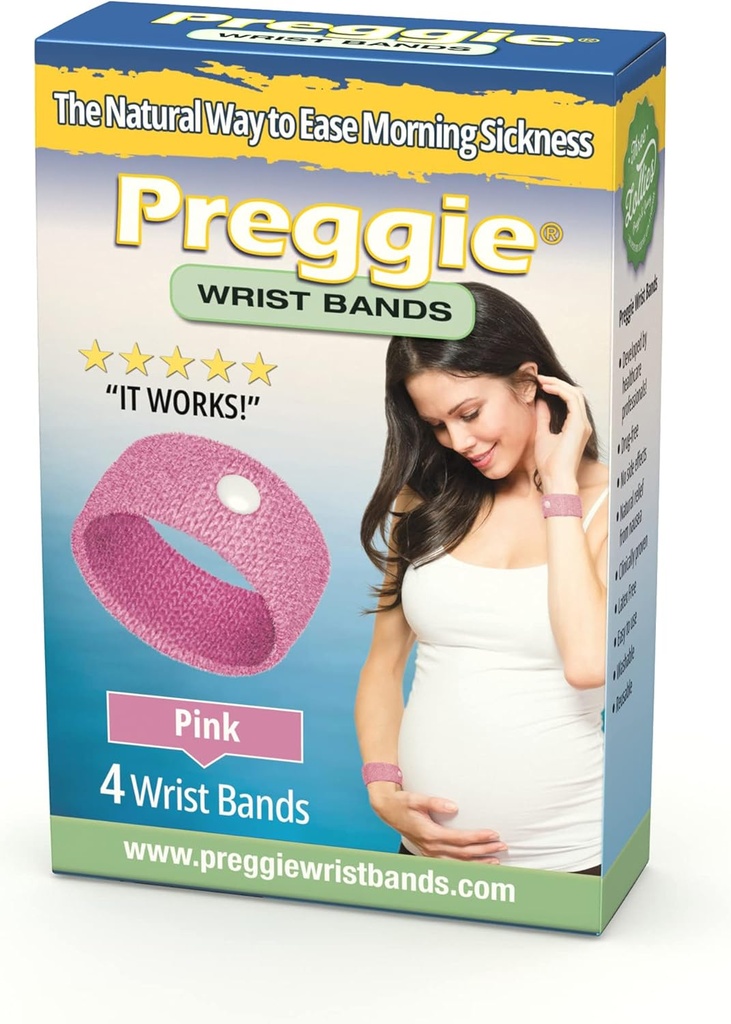 Preggie Anti-Nausea Wristbands – Morning Sickness Relief – Clinically Tested Nausea Relief Aid - Gravidanza Nausea Relief – Acupressure Wristband - Side Effect Free - 2 coppie, Set di 4 bande - Rosa