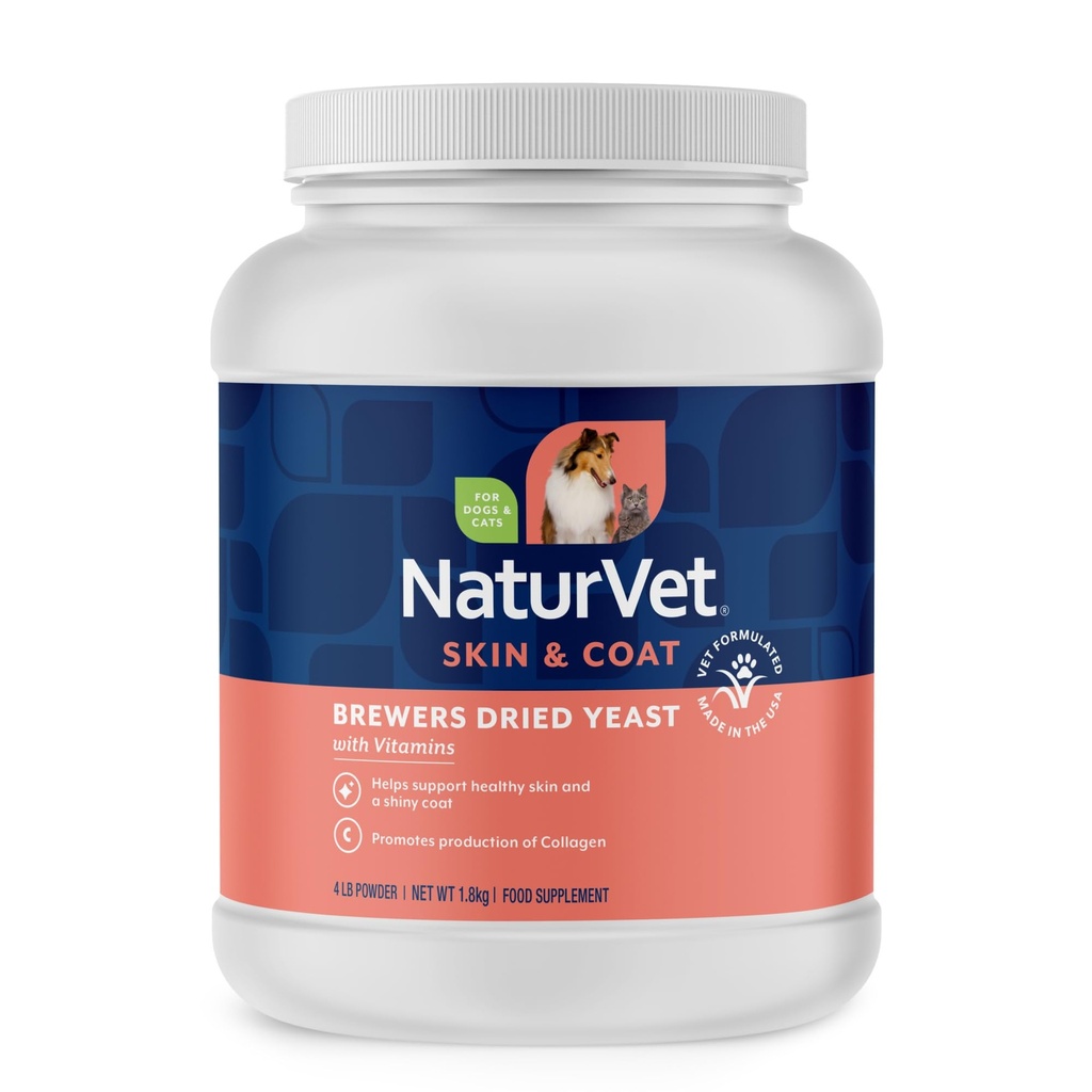 NaturVet – Formule de levure séchée à l'ail – Plus de vitamines – Soutient une peau saine et un manteau brillant – Fortifiée de B-1, B-2, Niacine et vitamine C – pour chiens et chats (4 lb de poudre)
