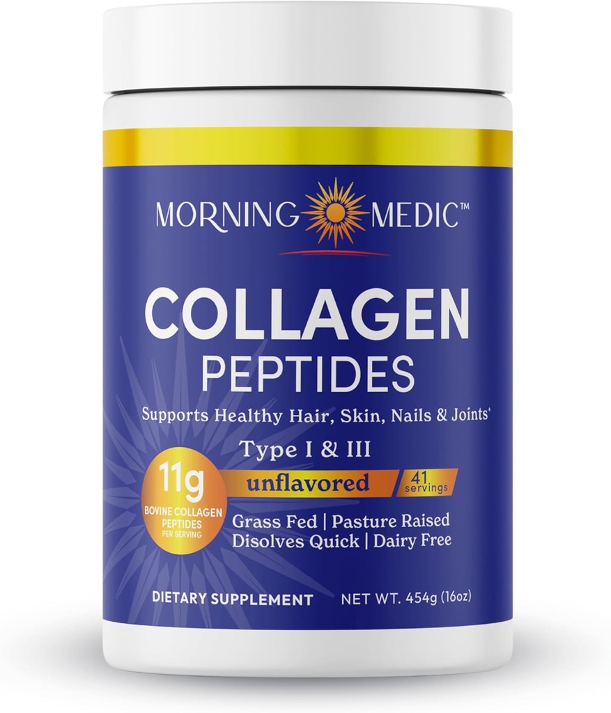 Schnelles Lösen von Kollagenpeptiden Pulver - Unterstützt gesundes Haar, Haut, Nägel, & Gelenke, Typ I &III, Unflavored, 41 Servierungen, 16 OZ