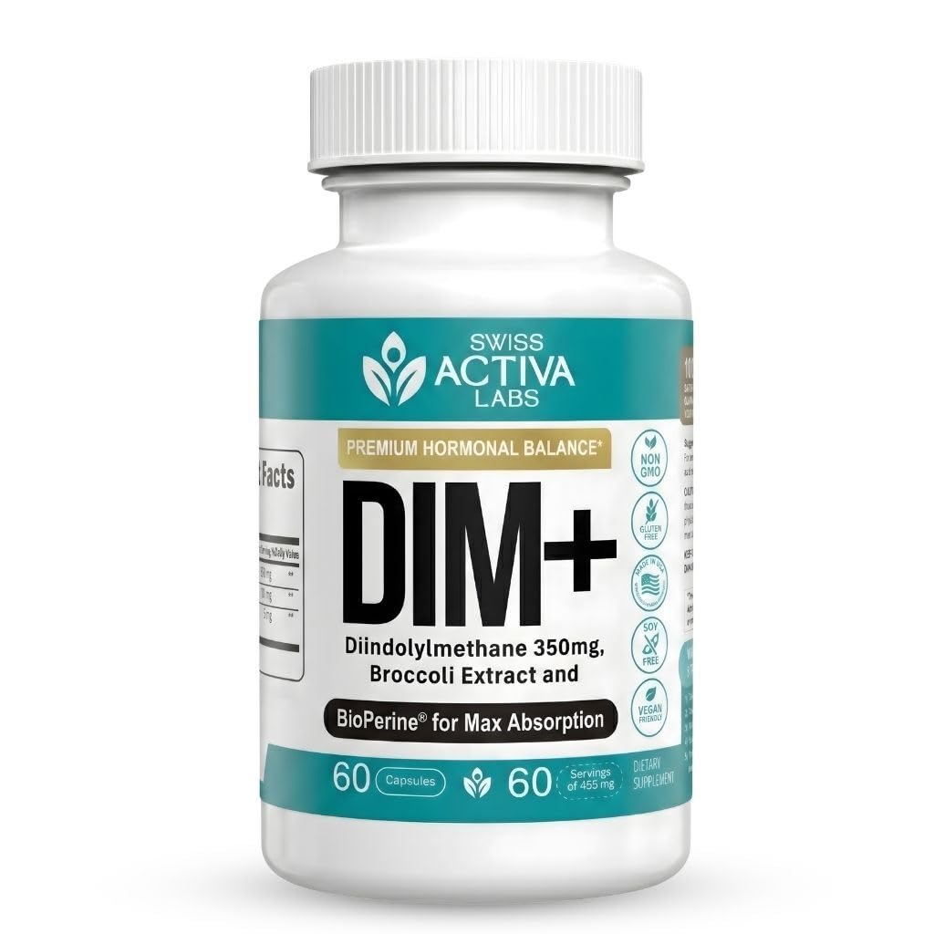 Swiss Activa+ Labs DIM Supplement – Neue Formel – Hormon Balance für Frauen & Männer – Estrogen Supplement für Frauen und Männer – Unterstützt Hormone Akne & Menopause Symptome – 60 Tage Versorgung