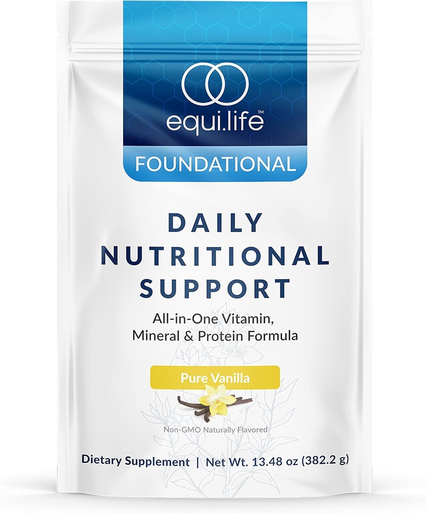 Equilife Daily Nutritional Support, All-in-One Multivitamin Meal Replacement, Pure Vanilla Flavor, 15G Plant Protein, unterstützt Gesamt-Wellness inklusive Energie, Verdauung, & Skin, 14 Portionen