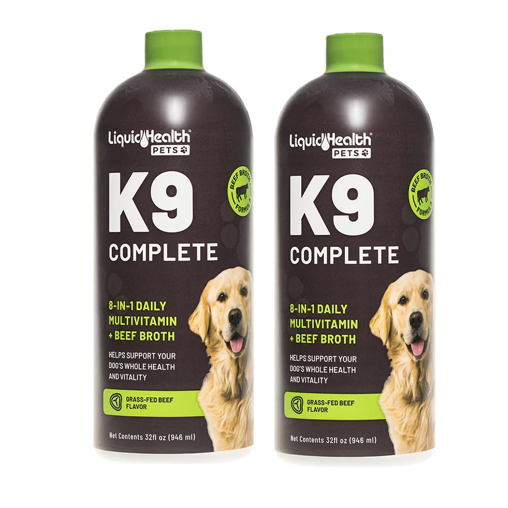 Animaux de compagnie LIQUIDHEALTH K9 Multivitamine liquide 8-en-1 complète pour chiens et chiots adultes seniors, tous en une formule complète Vitamines canines pour la peau et le manteau, santé articulaire, soutien immunitaire - USA Made (2 Pack)