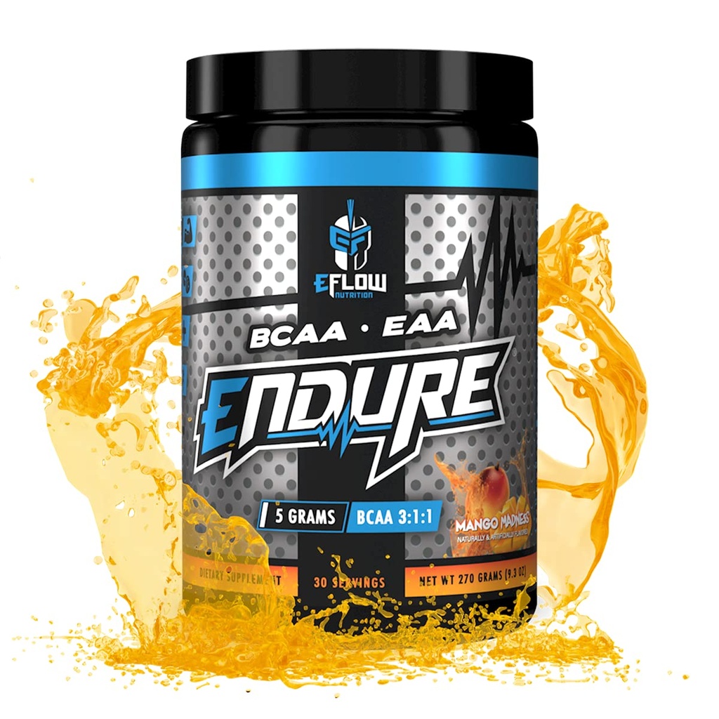eFlow Nutrition Endure BCAA Plus EAA - Essential Amino Acids Electrolyte Powder Intra Workout - Energie, Erholung und Leistung verbessern - Mango Madness (30 Servierungen)