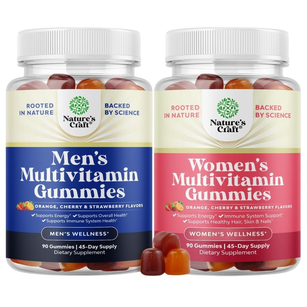 Ensemble de multivitamines quotidiennes masculines avec du zinc et de la biotine pour l'énergie et l'immunité et multivitamine quotidienne pour les femmes - Vitamines gommy pour la santé et le bien-être - Sans gluten et sans halal
