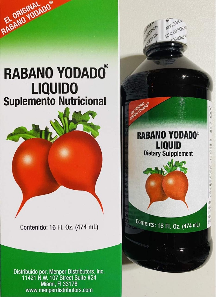 Rabano Yodado Liquid 16 Fl Oz. - Bonusgröße - Supplement Vitamin B12, B6 und Thiamin (1 Monat Versorgung)