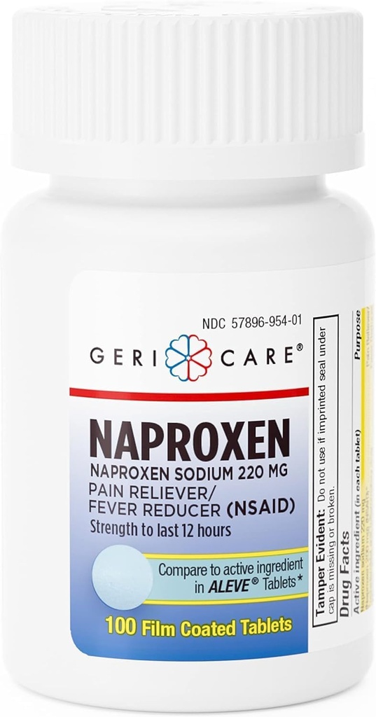 GeriCare Naproxen Natriumtabletten, 220mg (100 Count)- NSAID Extra-Strength Pain Relief für Kopfschmerzen, Arthritis, Muskeln, Menstruationskramps- Film-Coated Naproxen, Anti-Inflammatory & Fever Reducer