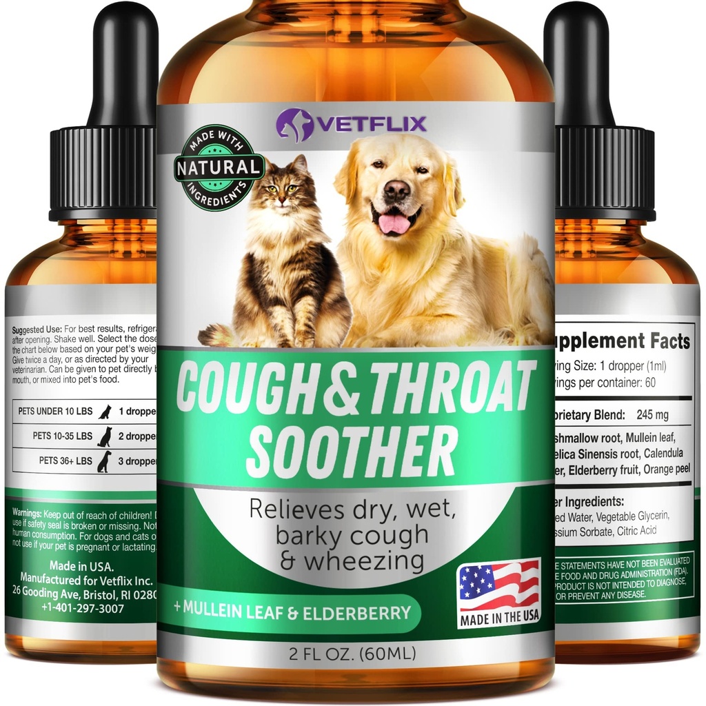 Kennel Hustenbehandlung für Hunde & Katzen - Made in USA - Hunde Allergy & Cat Asthma Relief - Mullen Blatt & Elderberry Blend - Dry, Wet & Barky Husten Relief für Hunde & Katzen - Alle Rassen & Größen - 2 Fl Oz