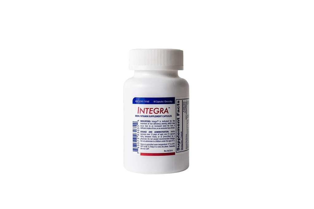 Integra (90)- Supplément en fer-Vitamine C- Complexe Ferreux Fumarate et Polysaccharide Fer