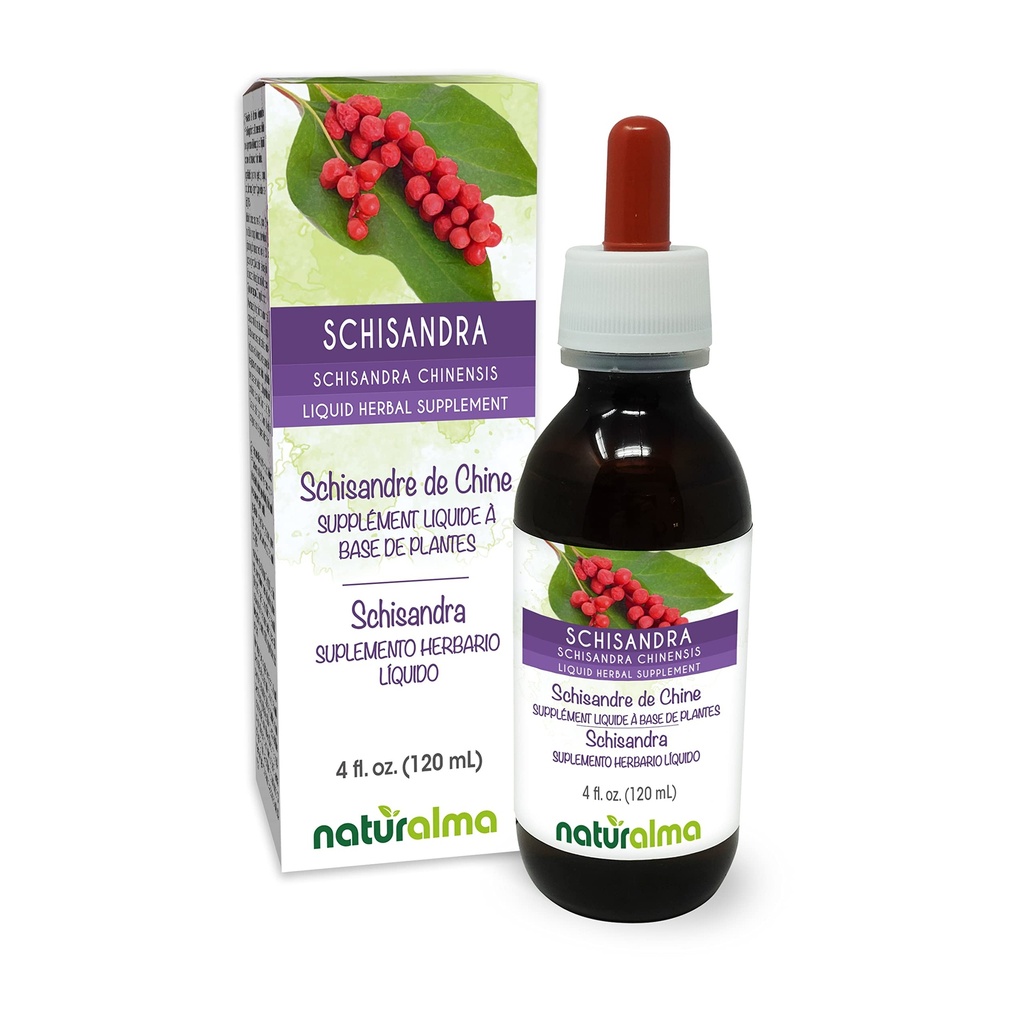 Naturalma Schisandra (Schisandra chinensis) Obst Alkoholfreie Tinktur - 4 fl oz Flüssiger Extrakt in Tropfen - Kräuterergänzung - Vegan