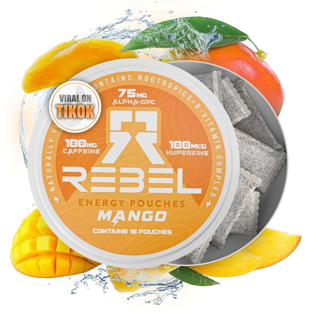 Nuotropic Energy Caffeine Pouches • 100mg Caffeina • Alpha GPC • Huperzine A & Essential Vitamins • Sugar-Free • Coconut Fiber Technology • Mango Flavor • 15 Pouches Per Can (Pack of 1)