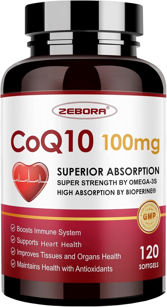 CoQ10-100mg-Softgels mit PQQ, BioPerine & Omega-3, Coenzym Q10-Ergänzung für High-Absorption, Leistungsstark-Antioxidant, Support Heart & Energy-Production
