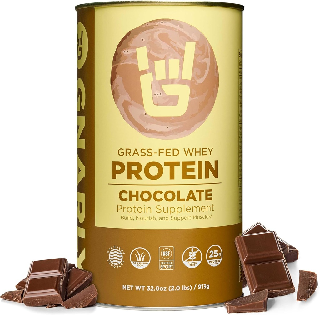 Gnarly Nutrition Chocolate Protein Powder – Certificato NSF Sport – Protein 25g, Riparazione Muscolare – Polvere di siero di erba, Gusto di liscio – Cioccolato, 32 oz