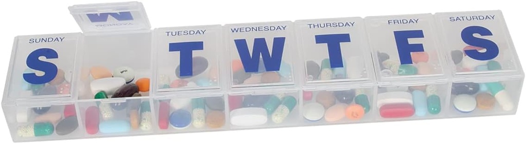 EZY DOSE Weekly (7 jours) Cas de pilule, planificateur de médicaments, boîte d'organisateur de vitamines, 3X-Grands Compartiments pour sécuriser les médicaments d'ordonnance et prévenir les déversements accidentels, lys clairs, sans BPA