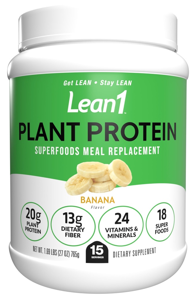 Lean1 Pflanzenbasiertes Proteinpulver, Mealer Ersatz, Banana Flavor, 15 Servieren
