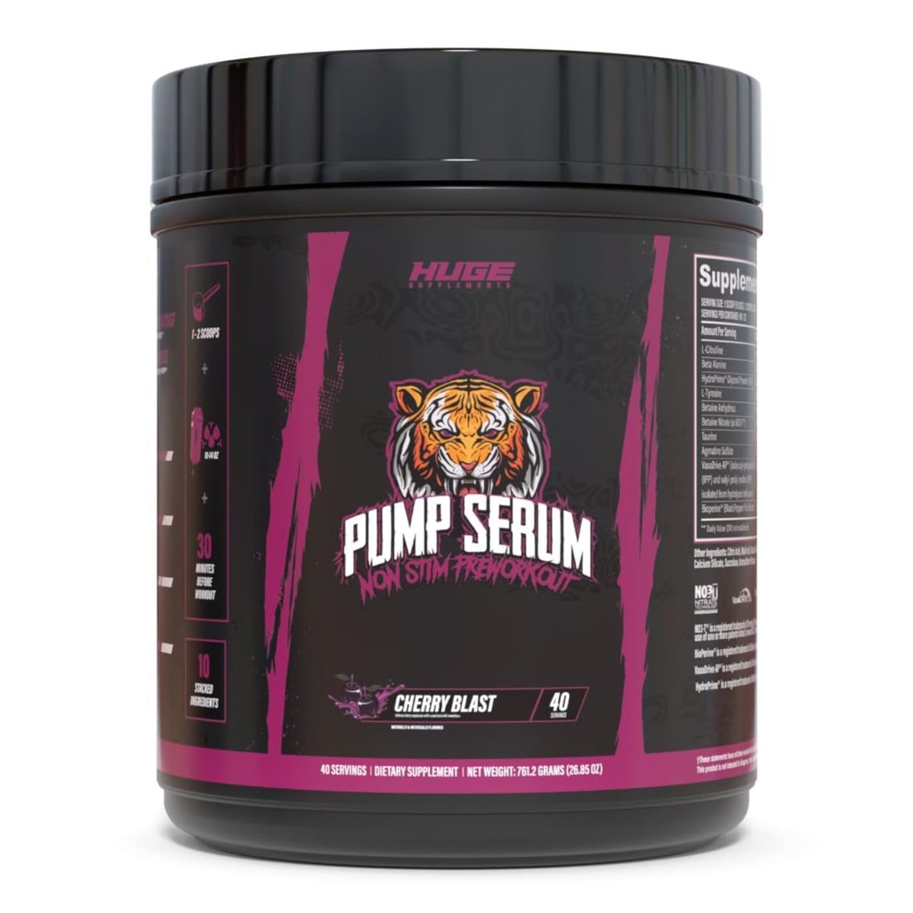 Integratori enormi siero pompa, Stim Free Pre Workout e Nitric Oxide Booster per migliorare messa a fuoco, pompe, pienezza senza caffeina, L-Citrulline, GlycerPump, L-Tyrosine, Nitrosigine (Cherry Blast)