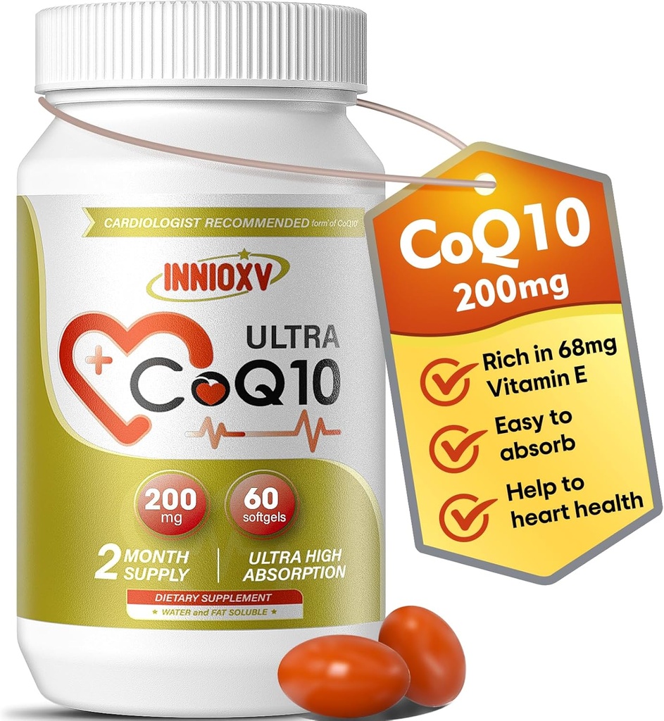 CoQ10 200mg Softgels – High Absorption Coenzyme Q10 for Heart Health, Cellular Energy & Antioxidant Support – 60 Softgels