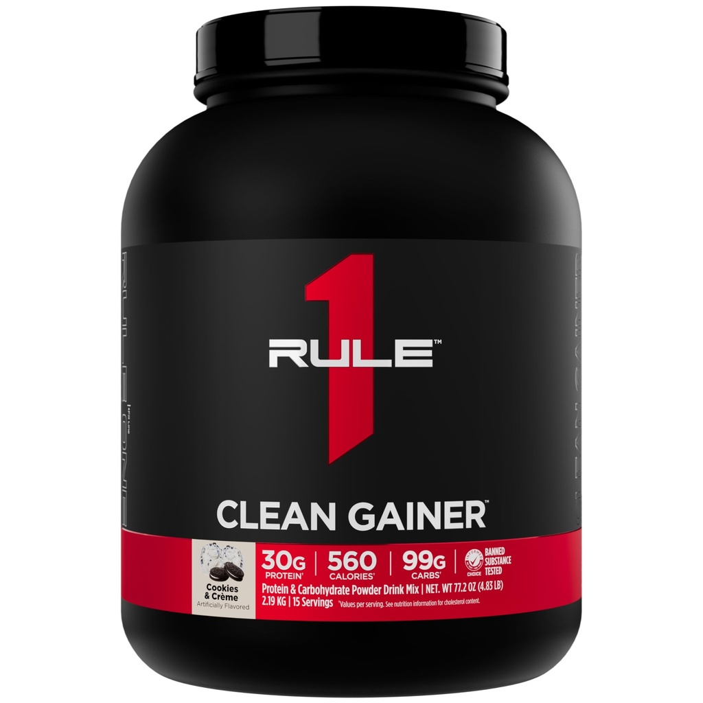 Règle 1 Gaineur propre - Formule de gain de maigre à haute protéine avec 560 calories, 30g de protéines de plein spectre, plus de 90g de glucides, moins de 6g de gras (15 portions, cookies et crème)