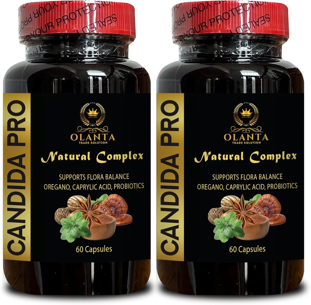 Candida PRO Natural Complex - Oregano Leaf Fresh, Candida Cleanse Extra Strength, Organic caprylic Säure Kapseln für Candida, reishi Pilz - 2 Flaschen 120 Kapseln