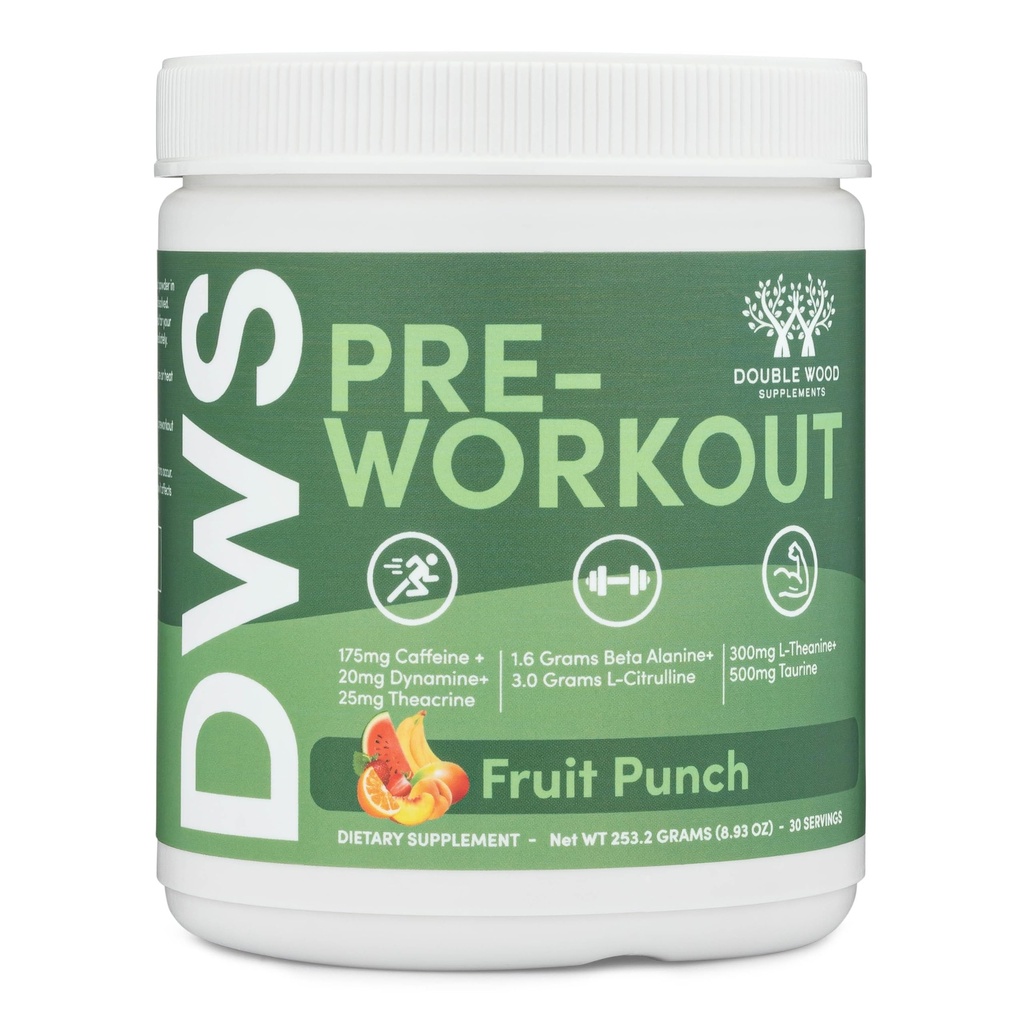 Pre Workout Pulver für Männer & Frauen (30 Portionen Koffein, Beta Alanin, L-Citrullin, Dynamin, L-Theanin, Taurin, Theacrine, & More) Preworkout Pulver mit Scoop von Double Wood (Fruit Punch)