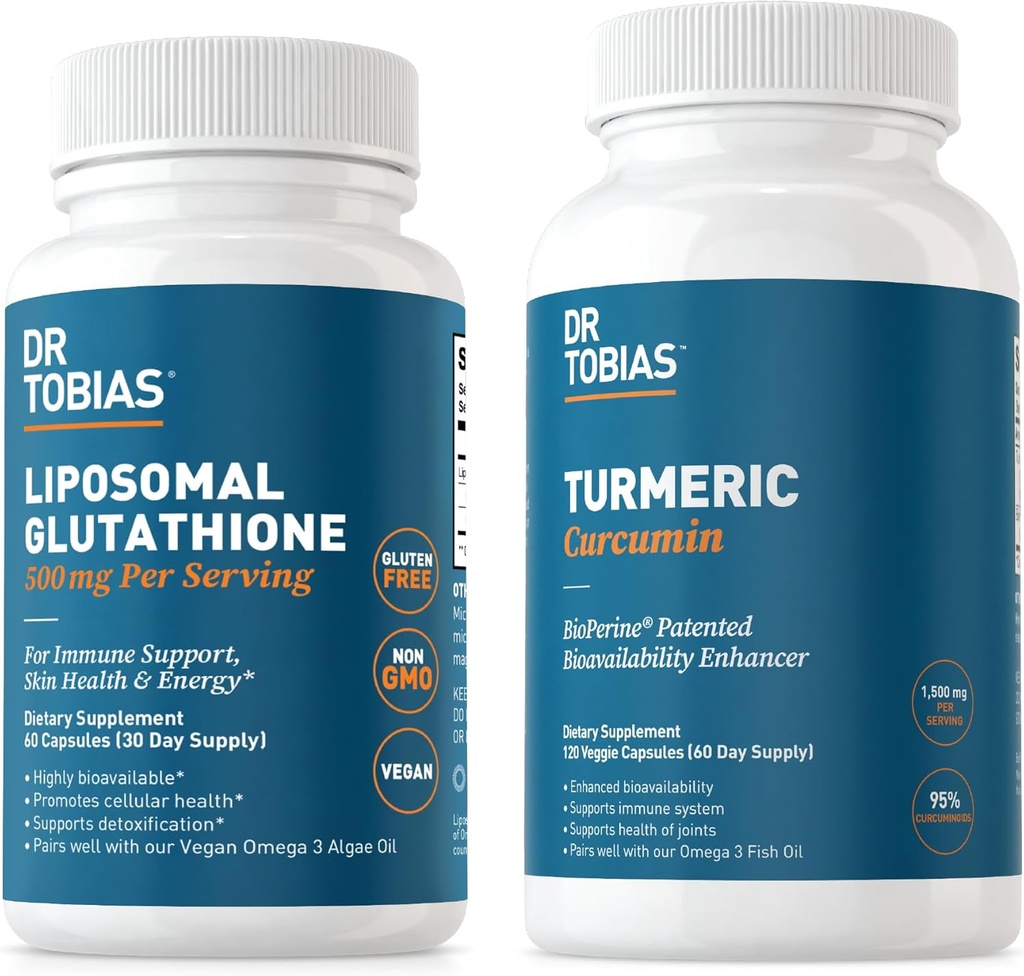 Dr. Tobias Turmeric Curcumin und Liposomal Glutathione - Unterstützt Gelenkgesundheit, Immunfunktion und Haut Vitalität - Vegan, Non-GMO