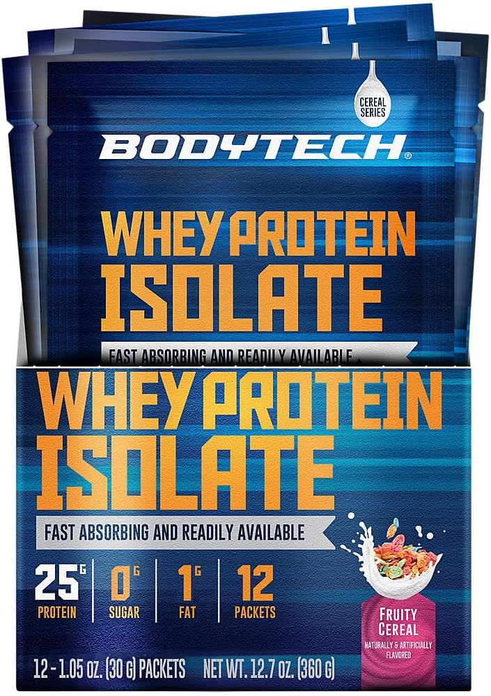 BODYTECH Whey Protein Isolate Powder - Fruchtiger Getreide (Twelve 1.04 oz. Packets)