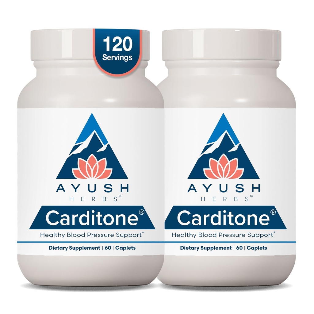 Ayush Herbs Carditone - Natürliche Beilage für Damen und Herren, BP Formel, ganzheitliche Herzergänzung mit Rauwolfia, Arjuna, Calcium und Magnesium - 60 vegetarische Caplets (2 Zähler)
