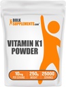 BulkSupplements.com Vitamin K1 Pulver - Vitamin K1 Nahrungsergänzungsmittel für Knochen- und Herzgesundheitsunterstützung - Glutenfrei, 10mg pro Servierung, 250g (8.8 oz) (Pack von 1)