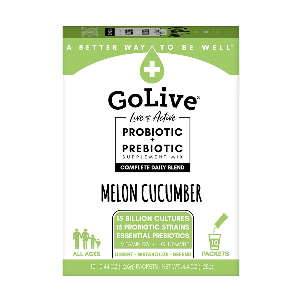 GoLive Probiotics for Adults and Kids, Melon and Cucumber, 10ct- Probiotics for Adults and Kids, Prebiotic Fiber for Gut and Digestive Health, Empfohlen von Ärzten und Dieitians