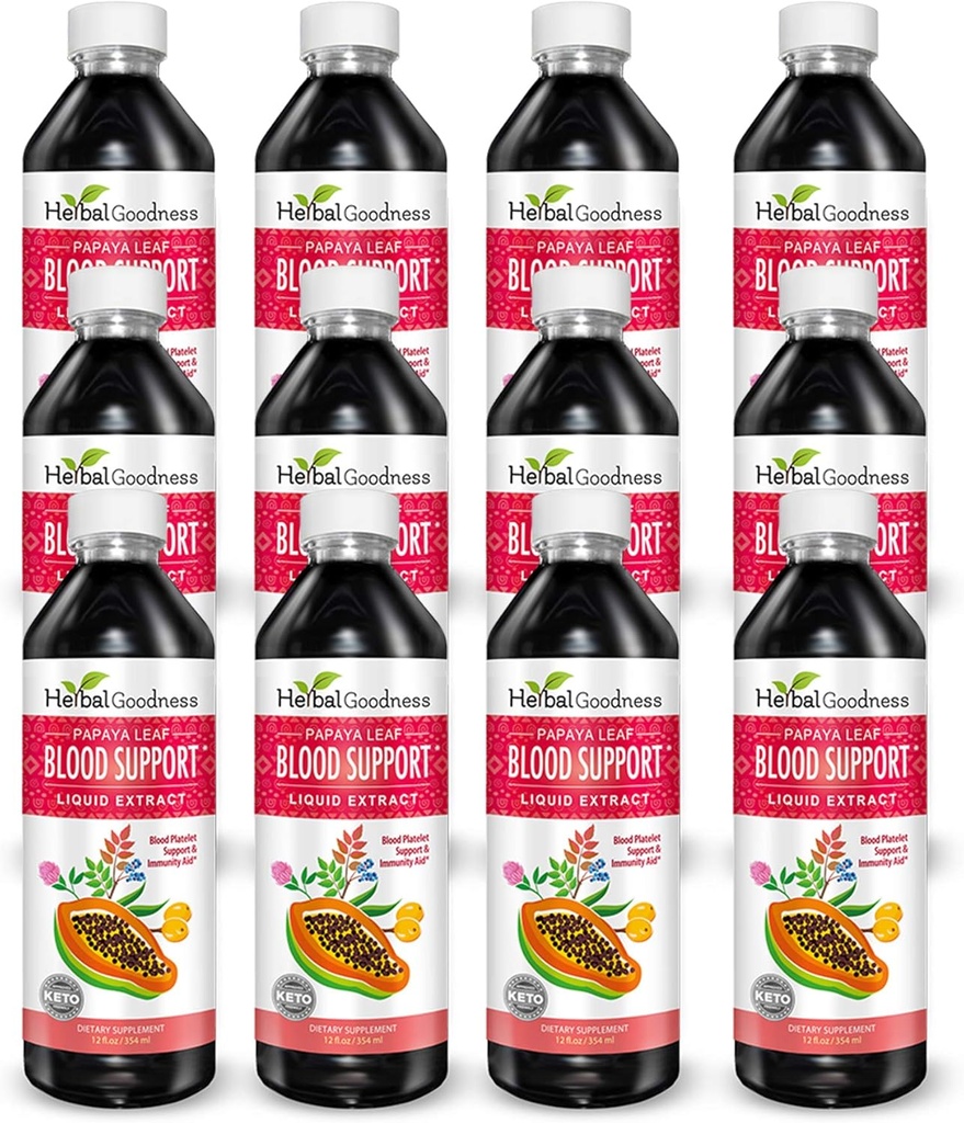Papaya Leaf soutien du sang liquide - 15X Force - Extrait de Papaya Leaf - Plaquettes saines, nettoyage du sang, digestion, enzyme de Papaya - 12(12oz) Bouteilles liquide - Bon état à base de plantes - Fabriqué aux États-Unis