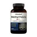 NatureBell Methyl Folate 15mg - 240 Capsule - 5-MTHF con Methyl B12-15mg L-Methylfolate & 1.000mcg Vitamin B12 - Energy & Cognitive Support Supplement* - Gluten-Free & Non-OGM
