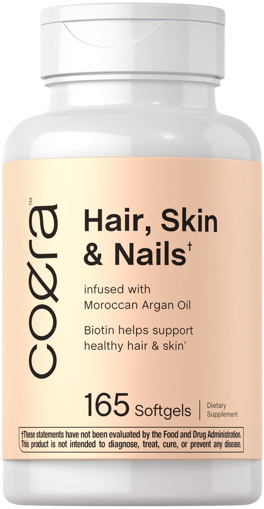 Coera Hair, Skin and Nails Vitamins | 165 Softgels | con Biotin, Collagen & Marocchino Argan Oil | Non-GMO & Gluten Integratore gratuito per uomini e donne