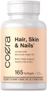Coera Haar, Haut und Nägel Vitamine | 165 Softgele | mit Biotin, Collagen & marokkanische Argan Öl | Non-GMO & Gluten Kostenlose Ergänzung für Männer und Frauen