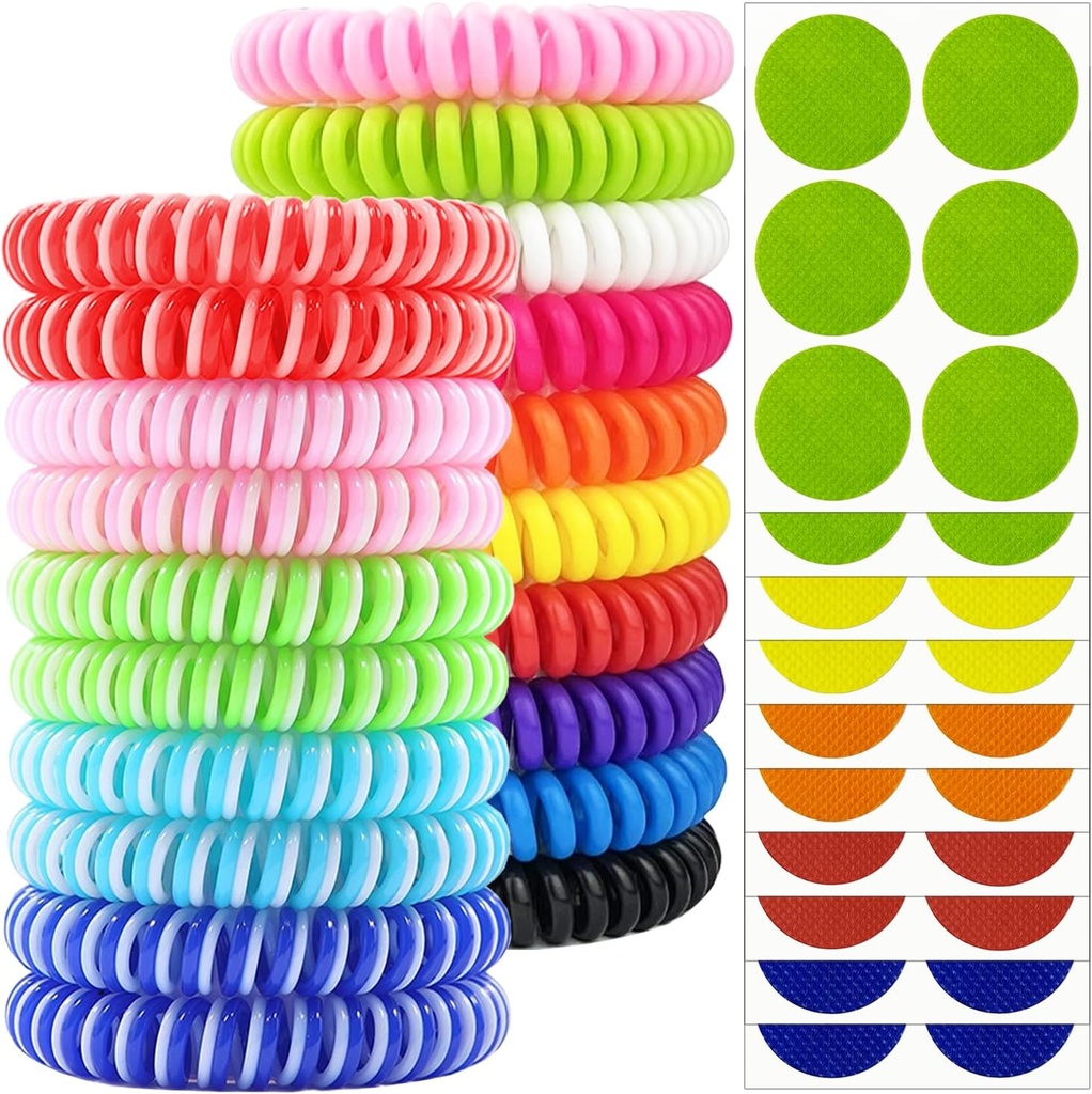 Bracciali respinti della zanzara 20 Pack, bande respinte individualmente della zanzara con 60 Pcs Mosquito adesivi respingenti Patches, DET gratuito insetto Bug Repellent Wristband per bambini adulti