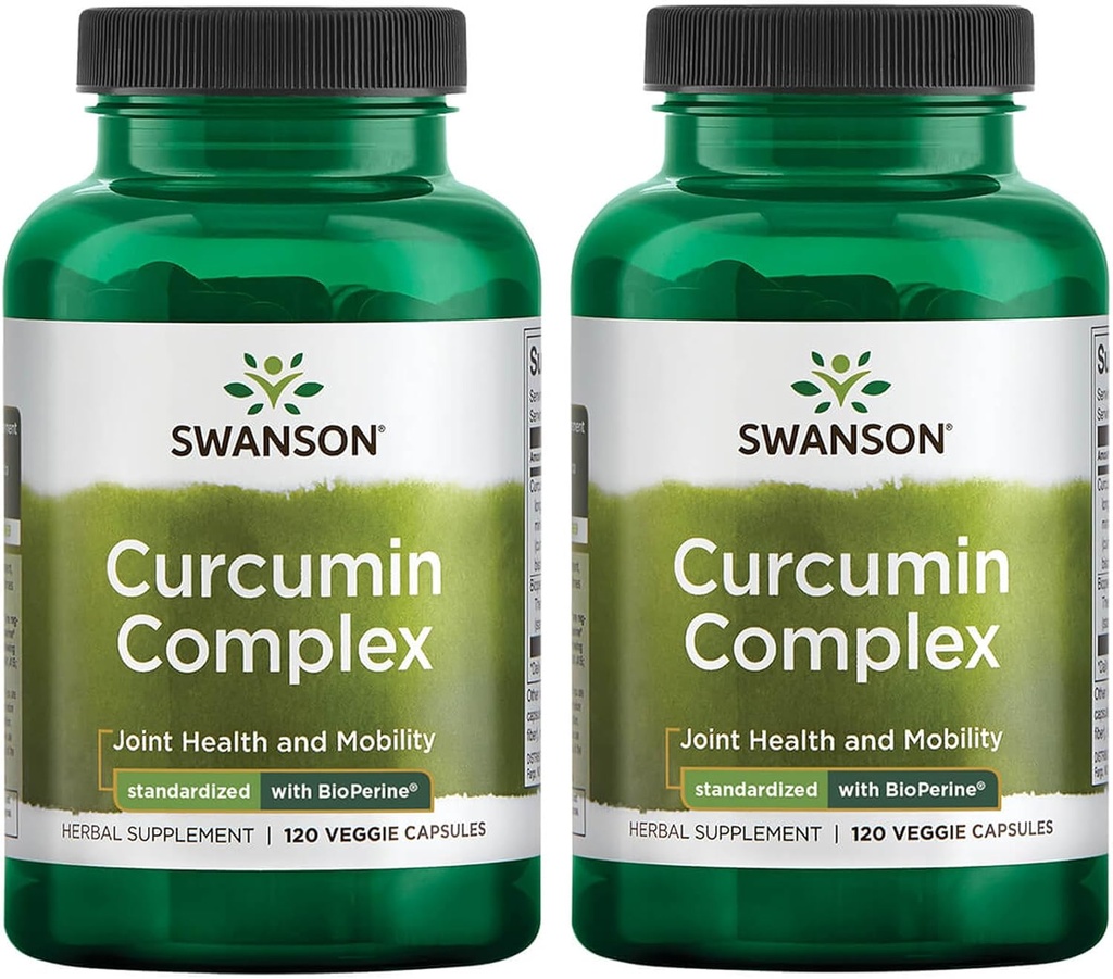 Swanson Curcumin Complex - Herbal Supplement Supporting Joint Health, Mobility & Physical Function - Standardized with BioPerine for Maximum Absorption - (120 Veggie Capsules) (2 Pack)