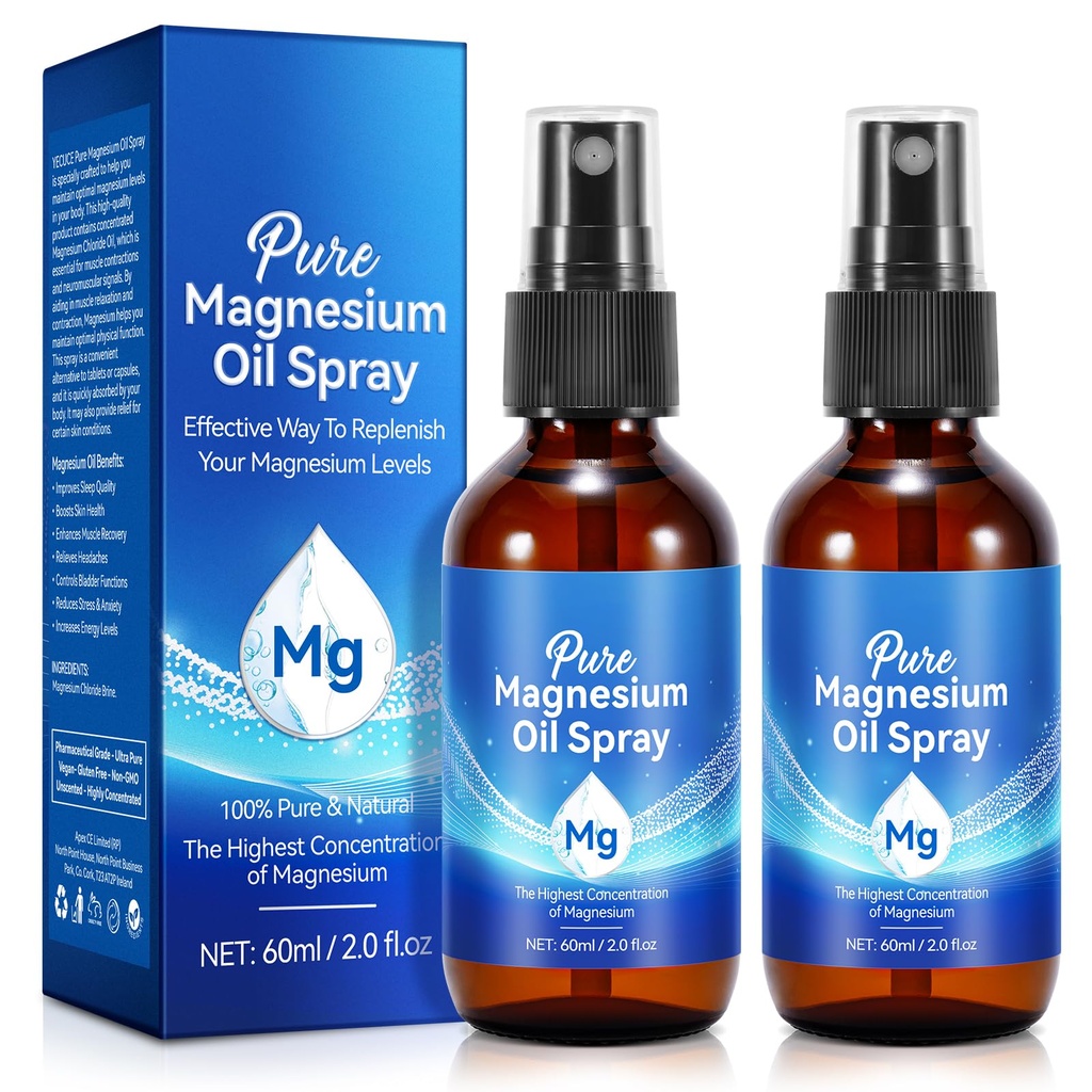 Spray à l'huile de magnésium pur, Spray à l'huile de magnésium topique avec de l'huile de chlorure de magnésium pur concentré 4 fl oz
