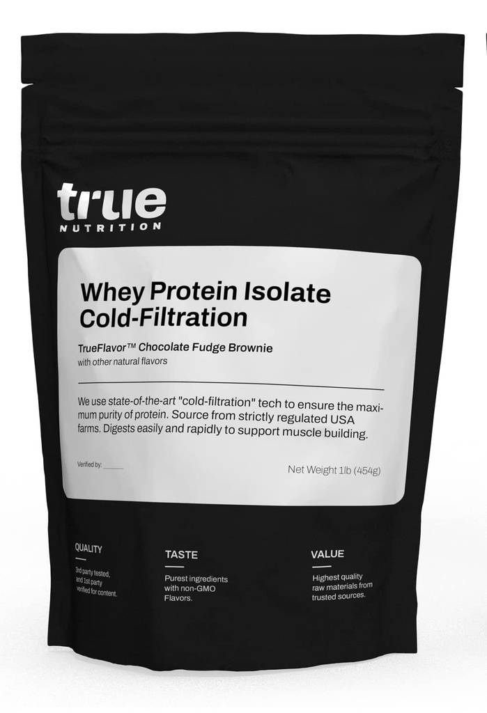 Véritable nutrition Poudre isolante de lactoprotéine - Filtré à froid, 27g de protéines par portion - Soutient la croissance et la récupération musculaires - Céto, sans gluten, sans lactose, sans OGM - Brownie au fudge au chocolat - 1lb