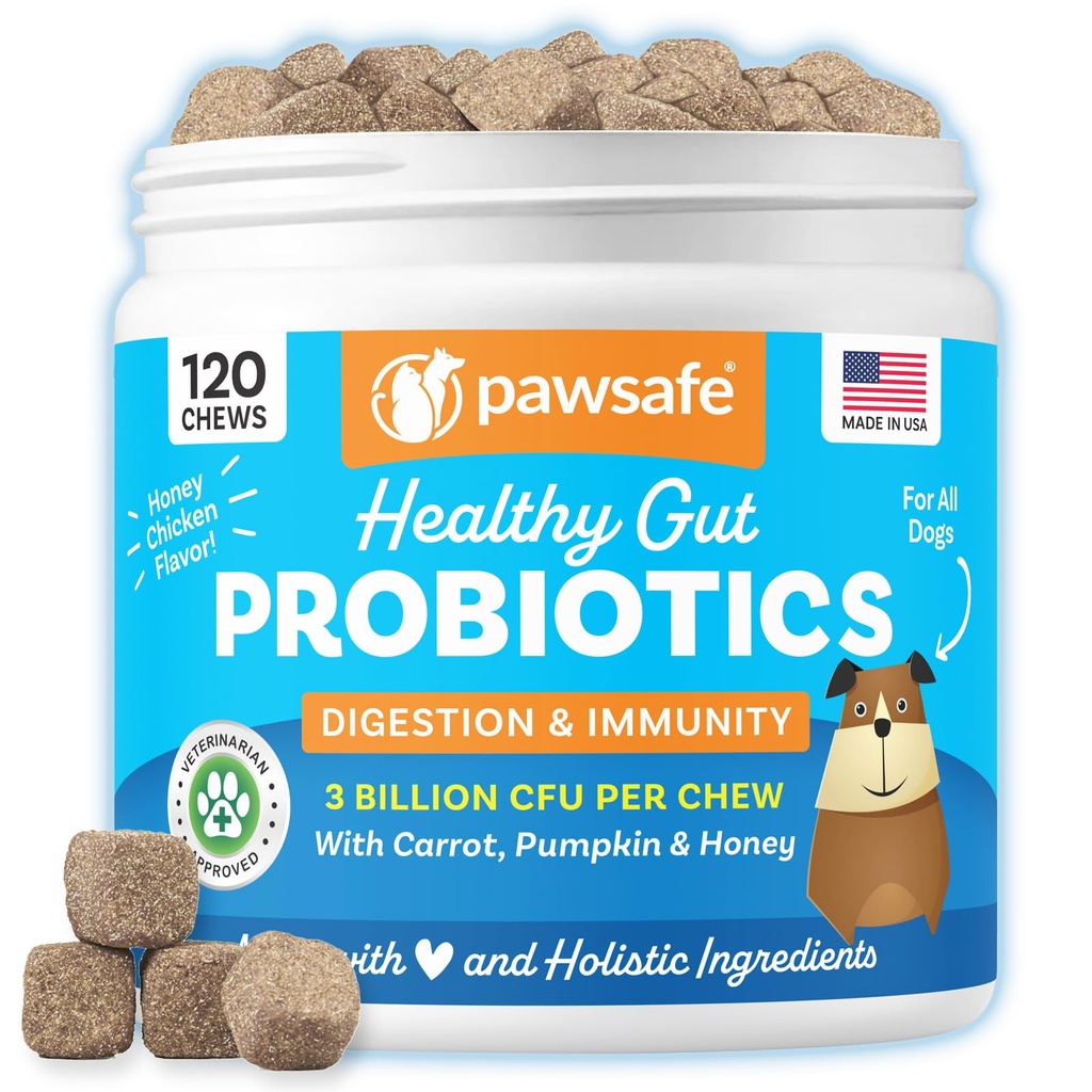 Dog Probiotics, Honey Chicken Flavor, 120 Soft Chews für Verdauungs- & Gut Gesundheit, Immununterstützungsergänzung, Gas Relief, Anti-Diarrhea, Hilft mit Allergien, Upset Stomachs, Hefe und juckende Haut
